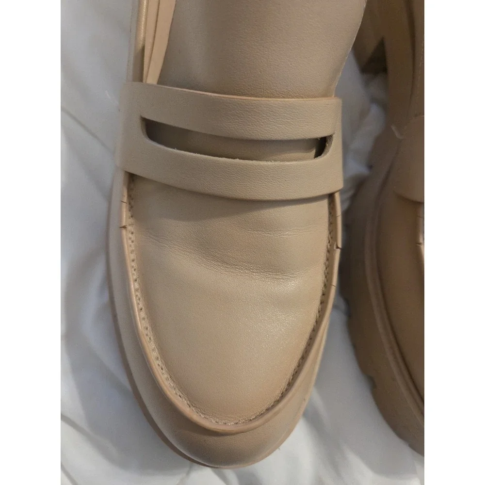 MARC FISHER LTD Chunky Platform Shoes Lug Sole Leather Loafers Ivory Womens 9.5